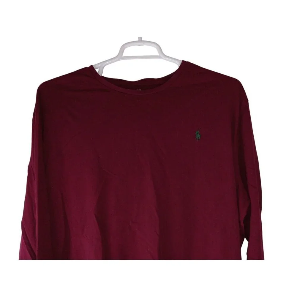 Polo Ralph Lauren Men's XXL Burgundy Basic T-shirt Green Pony Logo Long Sleeve